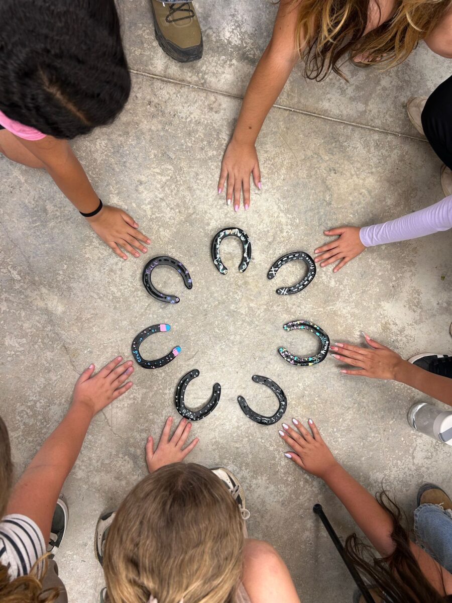 אנשים מצביעים על פרסות סוסים